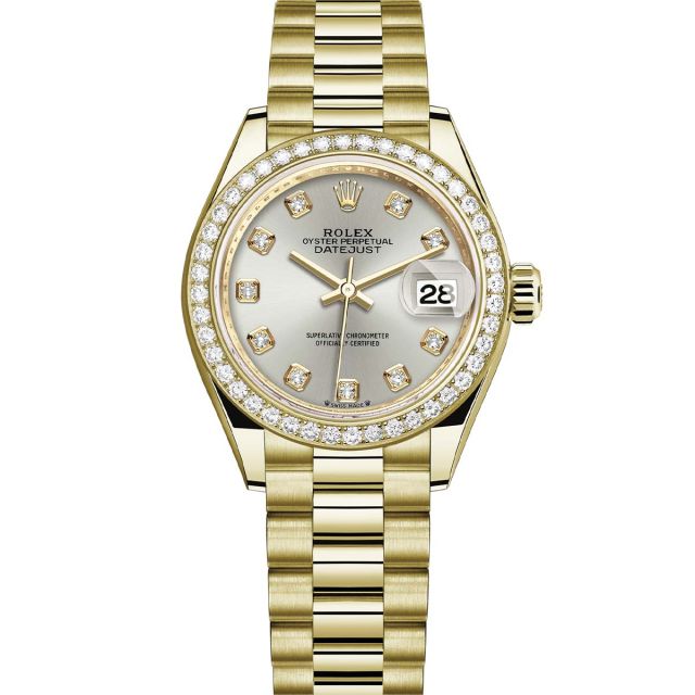 Rolex Lady-Datejust 28 279138RBR Wristwatch President Bracelet Silver Diamond Dial Diamond Bezel