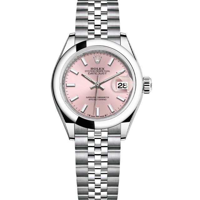 Rolex Lady-Datejust 28 279160 Wristwatch Jubilee Bracelet Pink Dial Domed Bezel