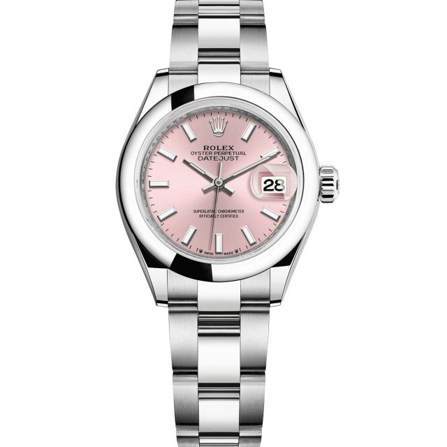 Rolex Lady-Datejust 28 279160 Wristwatch Oyster Bracelet Pink Dial Domed Bezel