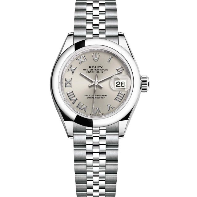 Rolex Lady-Datejust 28 279160 Wristwatch Jubilee Bracelet Silver Roman Dial Domed Bezel