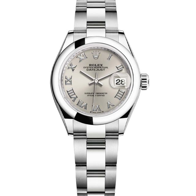 Rolex Lady-Datejust 28 279160 Wristwatch Oyster Bracelet Silver Roman Dial Domed Bezel