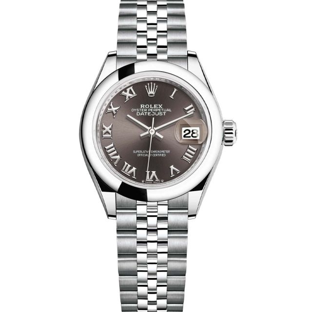 Rolex Lady-Datejust 28 279160 Wristwatch Jubilee Bracelet Dark Grey Roman Dial Domed Bezel