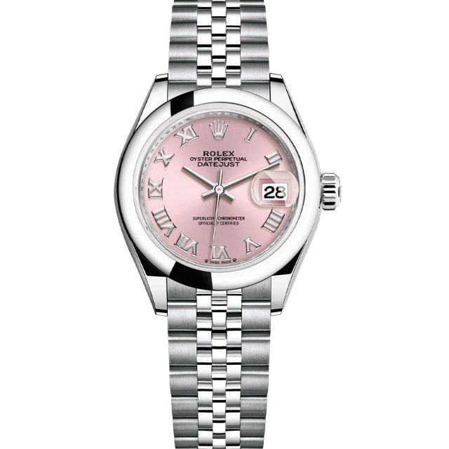 Rolex Lady-Datejust 28 279160 Wristwatch Jubilee Bracelet Pink Roman Dial Domed Bezel