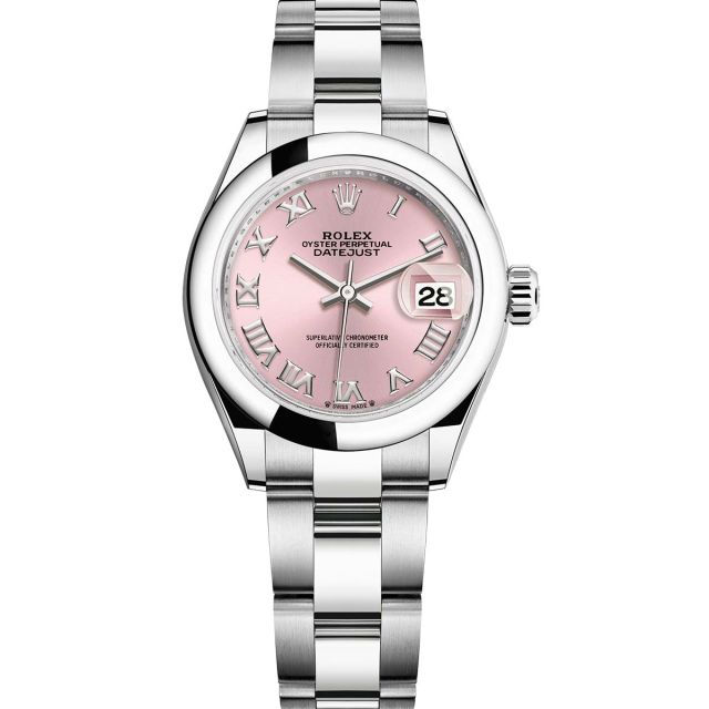 Rolex Lady-Datejust 28 279160 Wristwatch Oyster Bracelet Pink Roman Dial Domed Bezel