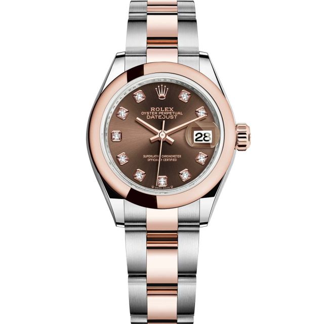 Rolex Lady-Datejust 279161 Wristwatch Oyster Bracelet Chocolate Diamond Dial Domed Bezel