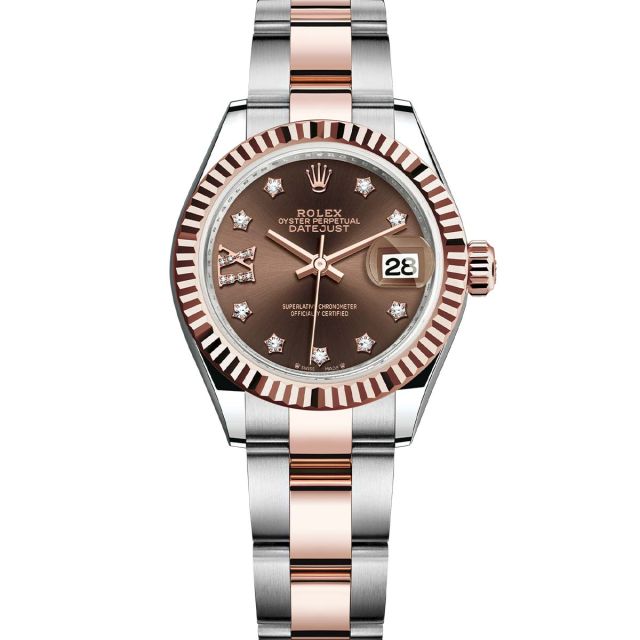 Rolex Lady-Datejust 279171 Wristwatch Oyster Bracelet Chocolate Diamond IX Roman Dial Fluted Bezel
