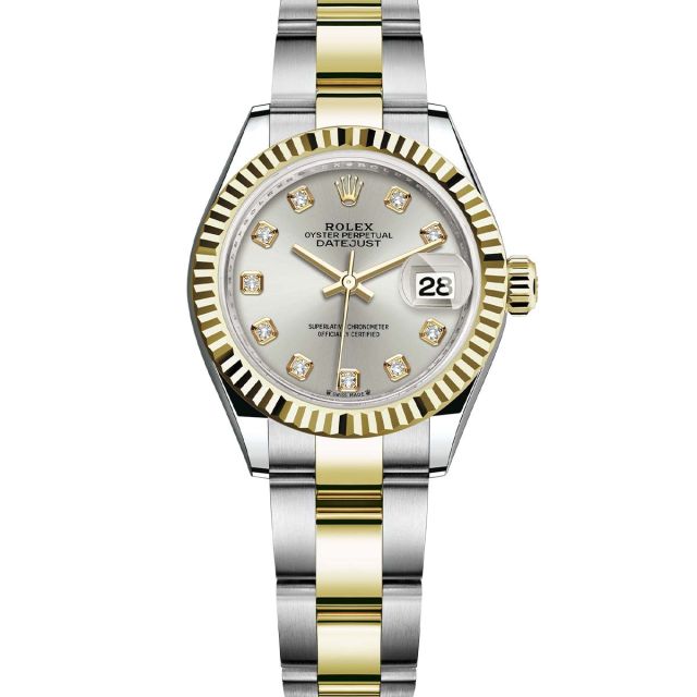 Rolex Lady-Datejust 279173 Wristwatch Oyster Bracelet Silver Diamond Dial Fluted Bezel