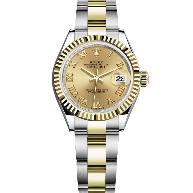 Rolex Lady-Datejust 279173 Wristwatch Oyster Bracelet Champagne Roman Dial Fluted Bezel