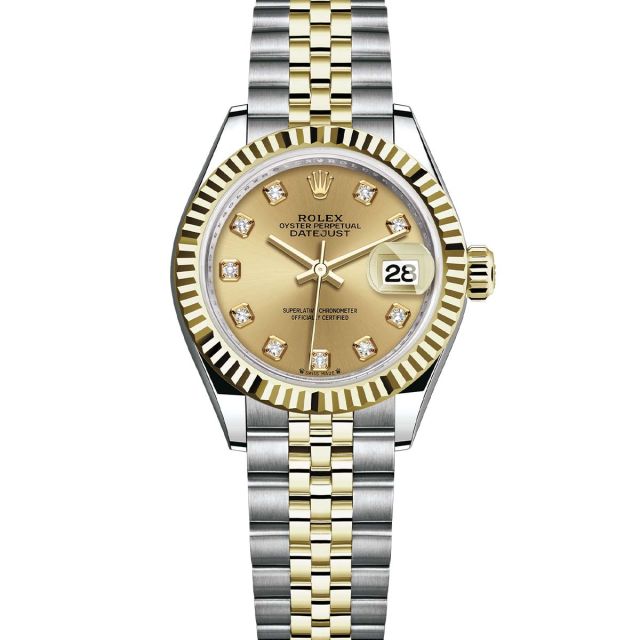 Rolex Lady-Datejust 279173 Wristwatch Jubilee Bracelet Champagne Diamond Dial Fluted Bezel
