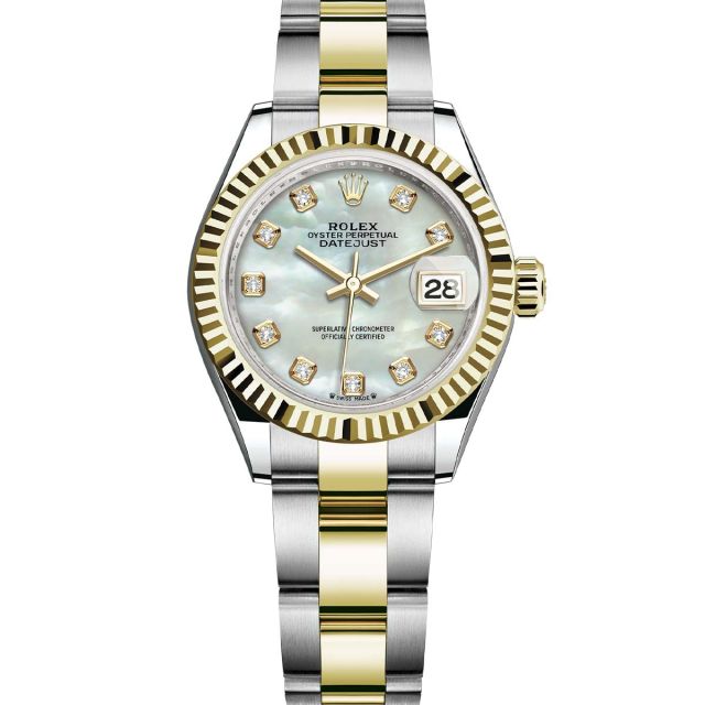 Rolex Lady-Datejust 279173 Wristwatch Oyster Bracelet Mother of Pearl Diamond Dial Fluted Bezel
