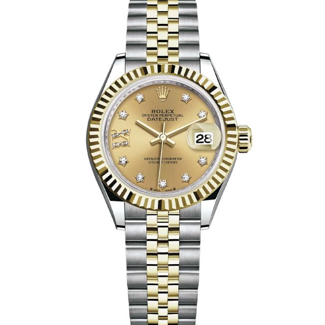 Rolex Lady-Datejust 279173 Wristwatch Jubilee Bracelet Champagne Diamond IX Roman Dial Fluted Bezel
