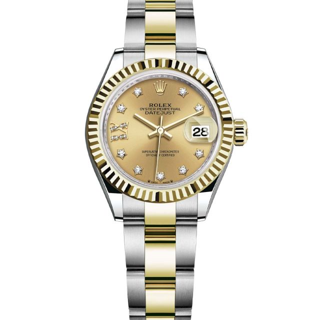 Rolex Lady-Datejust 279173 Wristwatch Oyster Bracelet Champagne Diamond IX Roman Dial Fluted Bezel