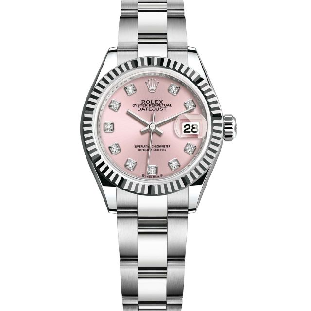 Rolex Lady-Datejust 28 279174 Wristwatch Pink Diamond Dial Oyster Bracelet Fluted Bezel