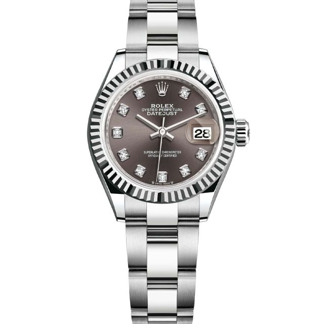 Rolex Lady-Datejust 28 279174 Wristwatch Dark Grey Diamond Dial Oyster Bracelet Fluted Bezel