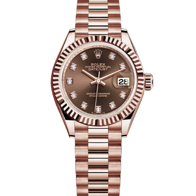 Rolex Lady-Datejust 279175 Wristwatch President Bracelet Chocolate Diamond Dial Fluted Bezel