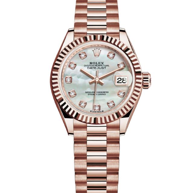 Rolex Lady-Datejust 279175 Wristwatch President Bracelet Mother of Pearl Diamond Dial Fluted Bezel