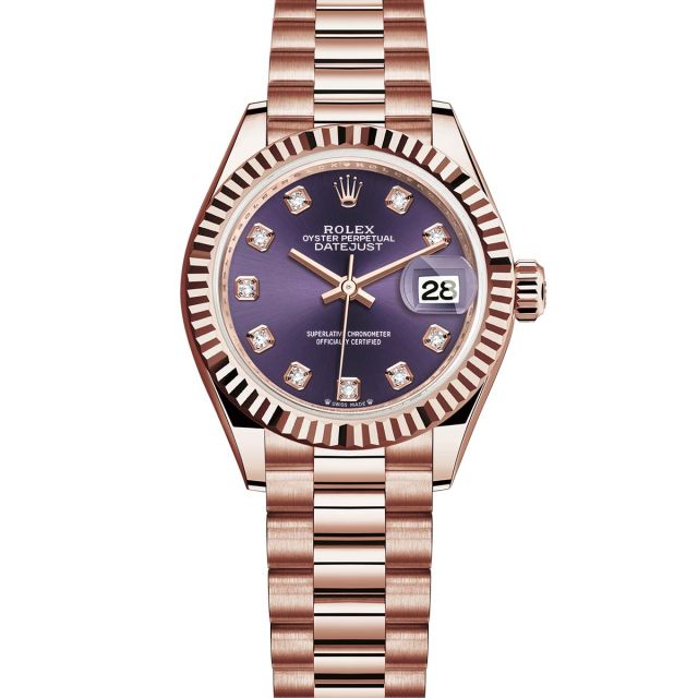 Rolex Lady-Datejust 279175 Wristwatch President Bracelet Aubergine Diamond Dial Fluted Bezel