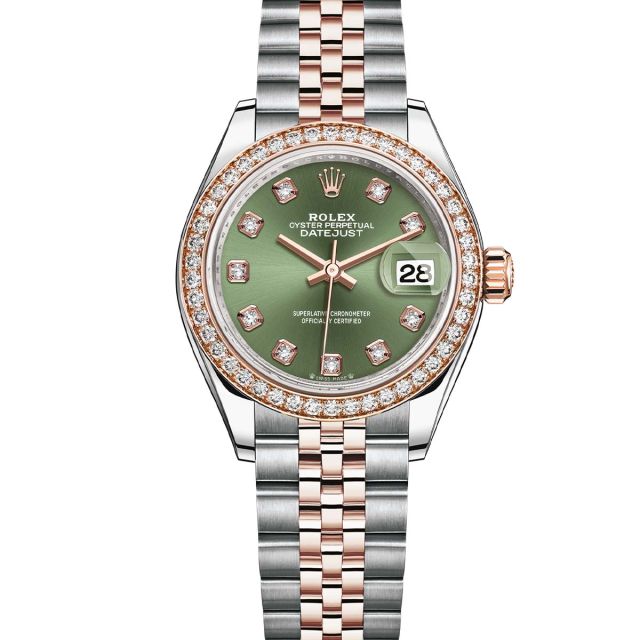 Rolex Lady-Datejust 279381RBR Wristwatch Jubilee Bracelet Olive Green Diamond Dial Diamond Bezel