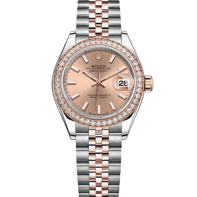 Rolex Lady-Datejust 279381RBR Wristwatch Jubilee Bracelet Rose Dial Diamond Bezel