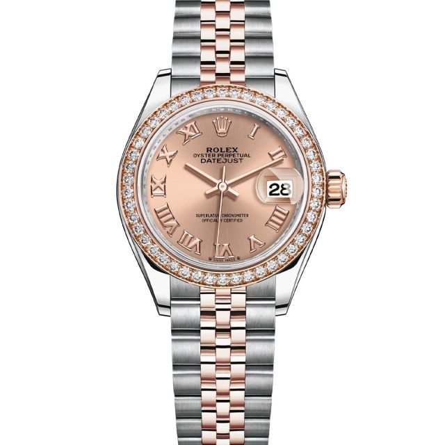Rolex Lady-Datejust 279381RBR Wristwatch Jubilee Bracelet Rose Roman Dial Diamond Bezel