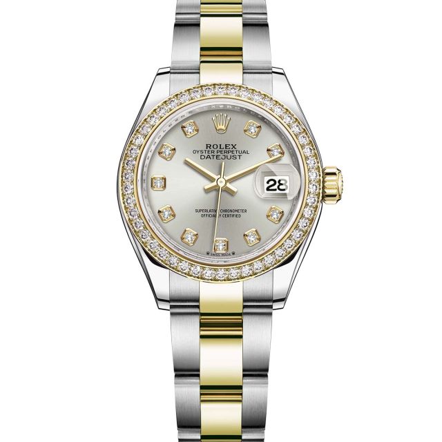 Rolex Lady-Datejust 279383RBR Wristwatch Oyster Bracelet Silver Diamond Dial Diamond Bezel
