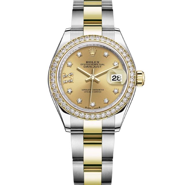 Rolex Lady-Datejust 279383RBR Wristwatch Oyster Bracelet Champagne Diamond IX Roman Dial Diamond Bezel