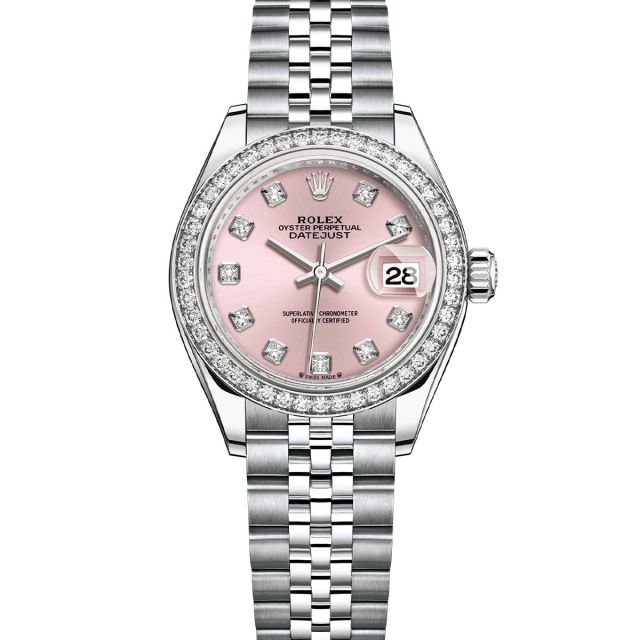 Rolex Lady-Datejust 28 279384RBR Wristwatch Jubilee Bracelet Pink Diamond Dial Diamond Bezel