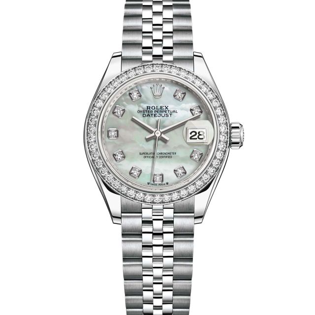 Rolex Lady-Datejust 28 279384RBR Wristwatch Jubilee Bracelet Mother of Pearl Diamond Dial Diamond Bezel