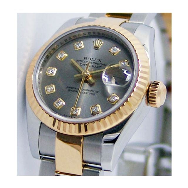 Rolex Lady Datejust Yellow Gold Steel Rhodium Diamond Dial 179173 Rehuat Oyster Watch Chest