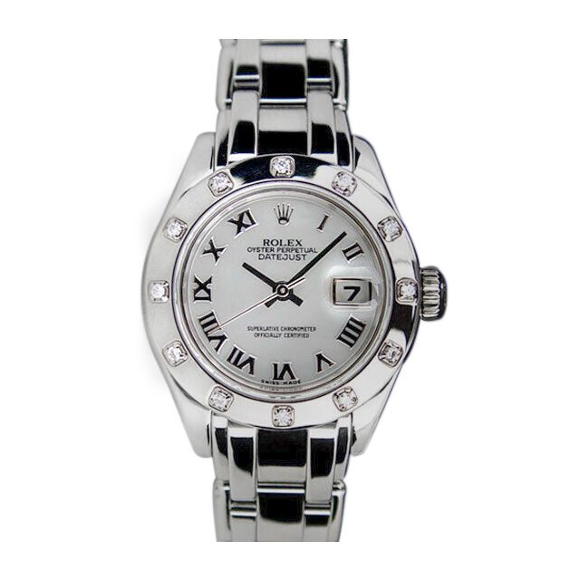 Rolex Datejust Pearlmaster White Gold Mother of Pearl Roman Dial Diamond Bezel 80319 Watch Chest