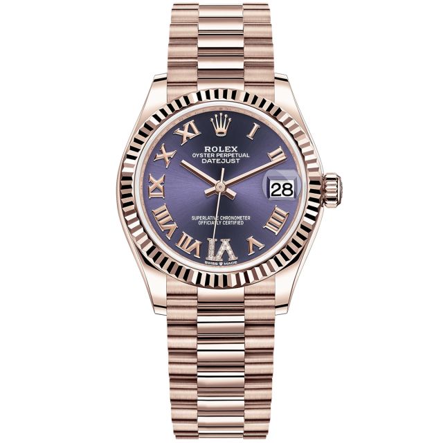 Rolex Datejust 31 278275-0029 Wristwatch, President Bracelet, Aubergine Roman VI Diamond Dial, Fluted Bezel