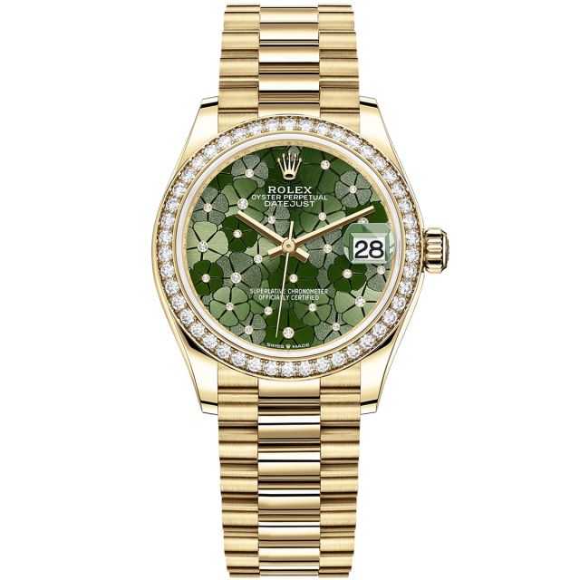 Rolex Everose Gold Lady-Datejust 28 Watch - Fluted Bezel - Olive