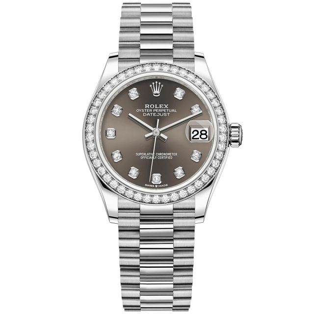 Rolex Datejust 31 278289RBR-0006 Wristwatch, President Bracelet, Dark Grey Diamond Dial, Diamond Bezel
