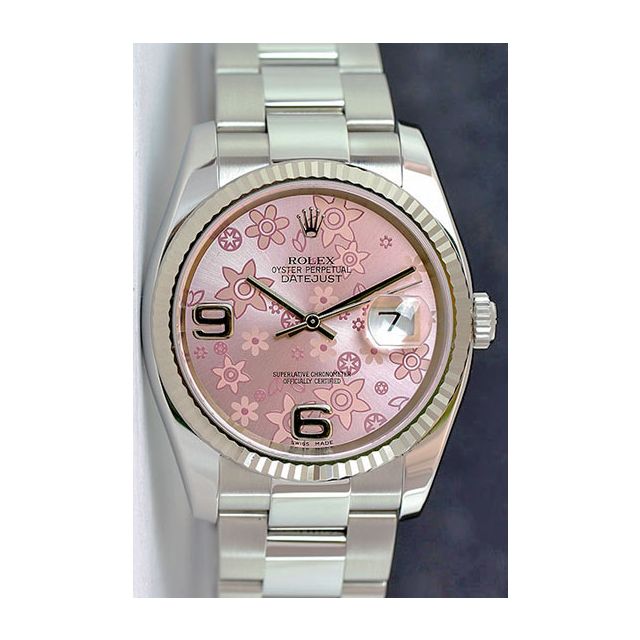 Rolex Datejust 36 Steel Gold Pink Floral Arabic Dial 116234 Oyster Watch Chest