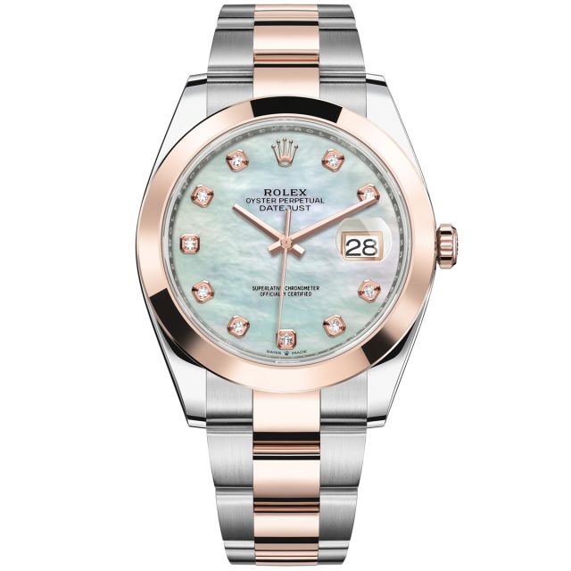 Rolex Datejust 41 126301 Wristwatch, Oyster Bracelet, Mother of Pearl Diamond Dial, Smooth Bezel
