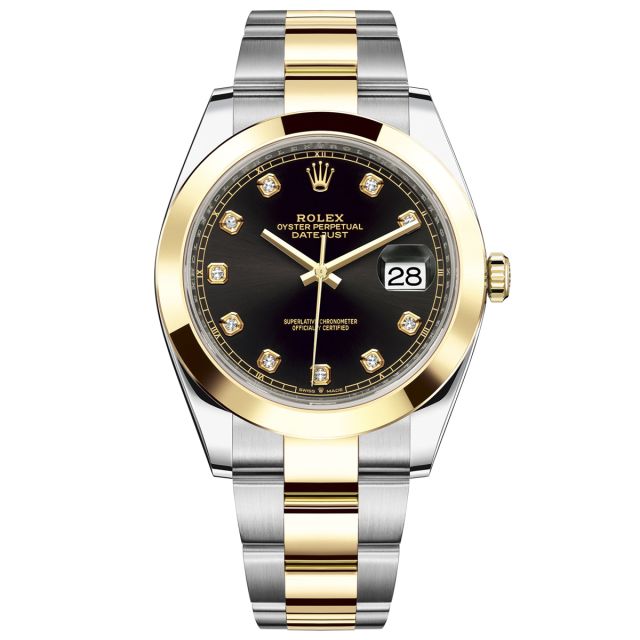 Rolex Datejust 41 126303 Wristwatch, Oyster Bracelet, Bright Black Diamond Dial, Smooth Bezel