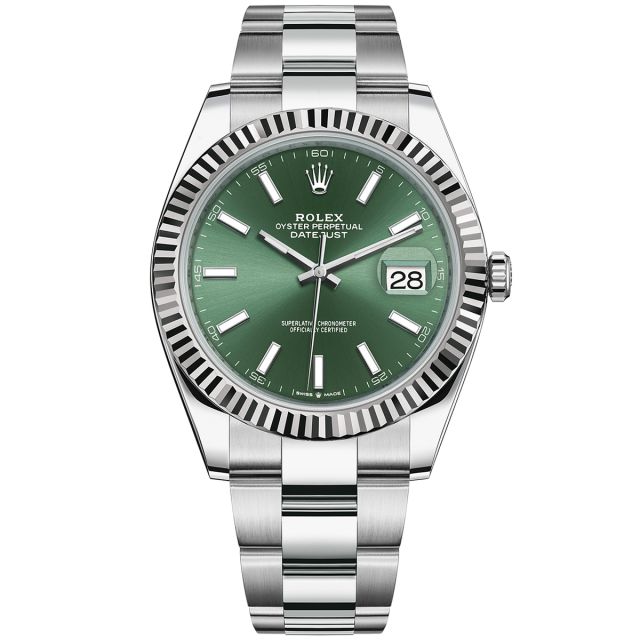 Rolex Datejust 41 126334 Wristwatch, Oyster Bracelet, Mint Green Dial, Fluted Bezel