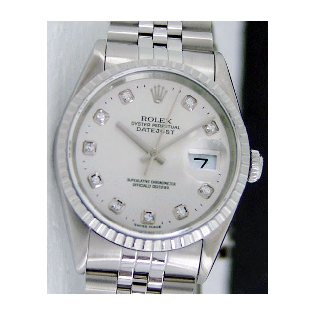 Rolex Datejust Engine Turn Silver Diamond Ticks Dial 16220 Watch Chest