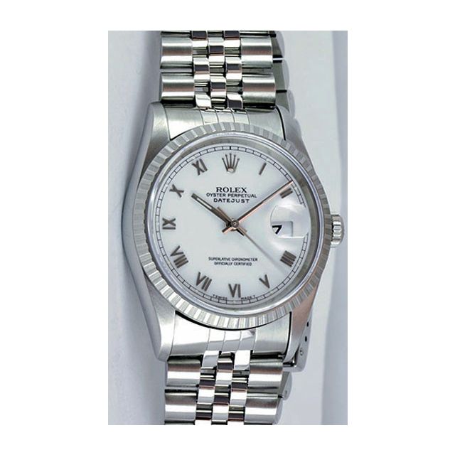 Rolex Datejust Engine Turn Steel White Mini Roman Dial 16220 Jubilee Watch Chest