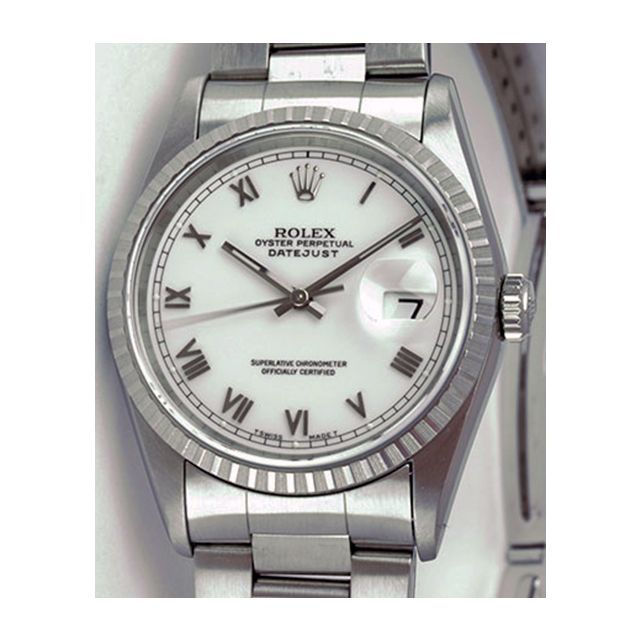 Rolex Datejust Engine Turn Steel White Mini Roman Dial 16220 Oyster Watch Chest