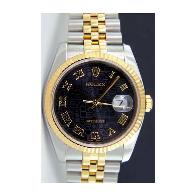 Rolex Datejust Gold Steel Black Jubilee Roman Dial 116233 Watch Chest