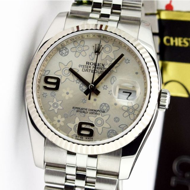 Rolex Datejust 36, 116234, Steel & White Gold, Silver Floral Dial, Jubilee Bracelet, Box Only (Renewed)
