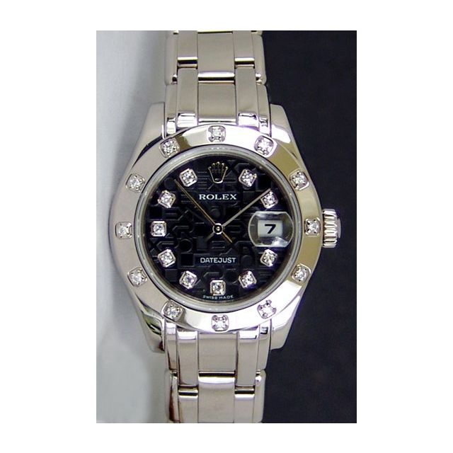 Rolex Datejust Pearlmaster White Gold Black Jubilee Diamond Dial Bezel 80319 Watch Chest