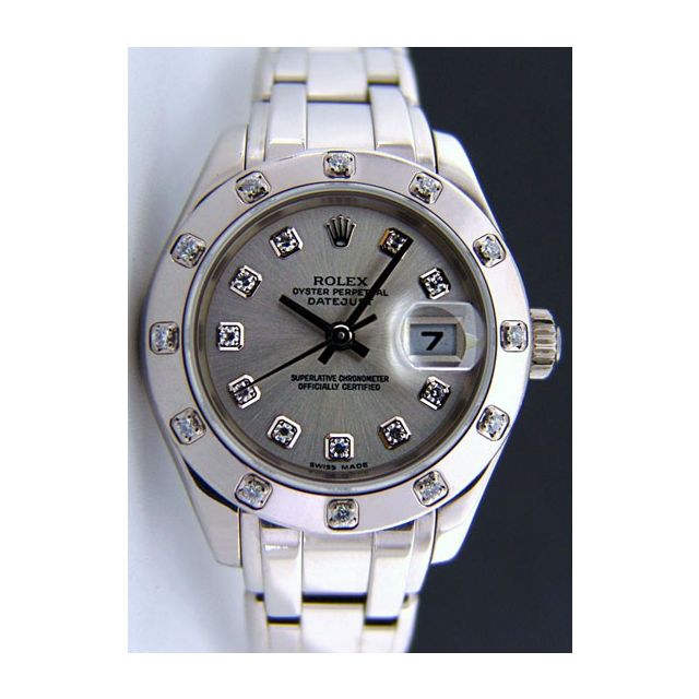Rolex Datejust Pearlmaster White Gold Silver Diamond Dial Bezel 80319 Watch Chest
