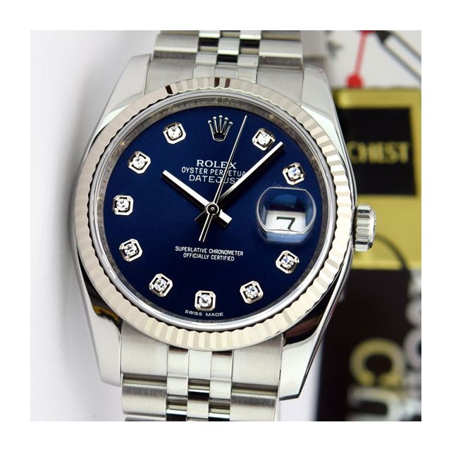 Rolex Datejust 36, Blue Diamond Face, Steel & White Gold, 116234
