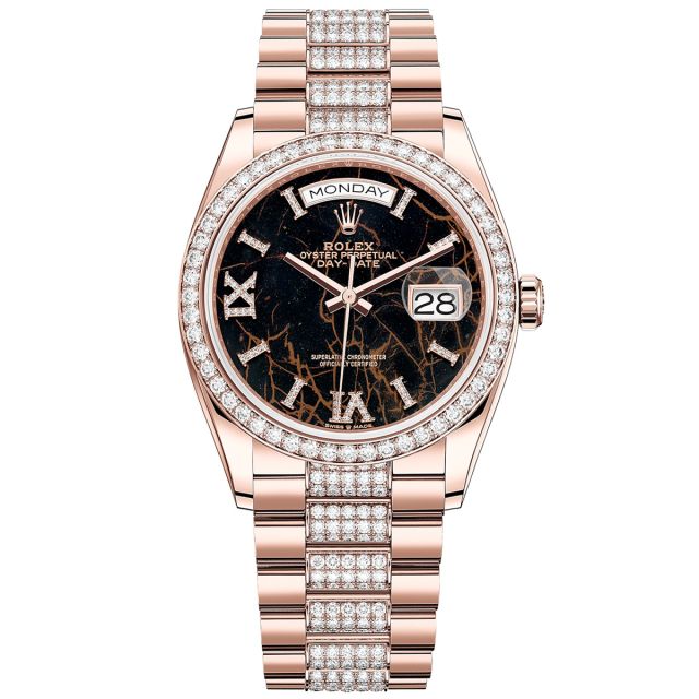 Rolex Day-Date 36 128345RBR Wristwatch, Diamond-Set President Bracelet, Eisenkiesel Diamond Dial, Diamond Bezel