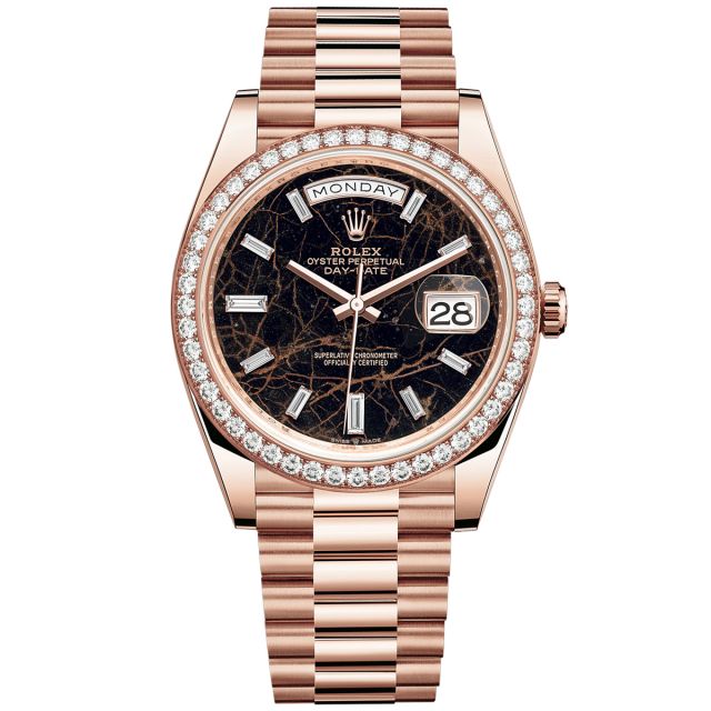 New Rolex Day-Date 40 228345RBR Wristwatch, President Bracelet, Eisenkiesel Diamond Dial, Diamond Bezel