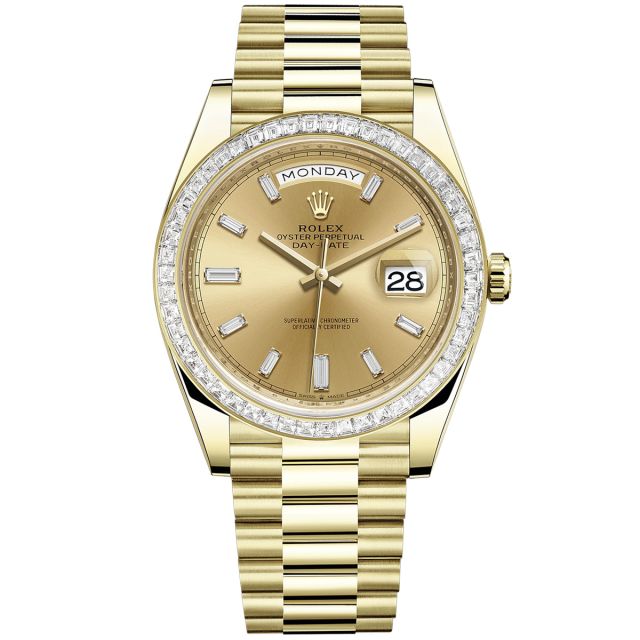 Rolex Day-Date 40 228398TBR Wristwatch, President Bracelet, Champagne Diamond Dial, Diamond Bezel