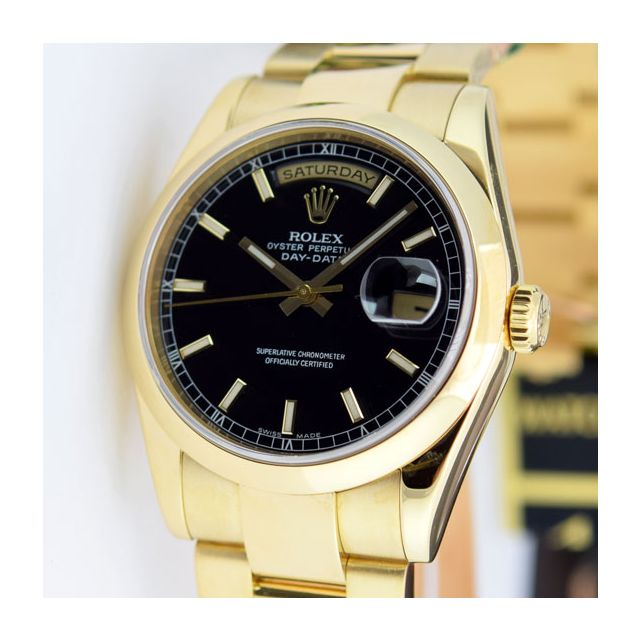 Rolex Day Date President Yellow Gold Black Index 118208 | WATCH CHEST