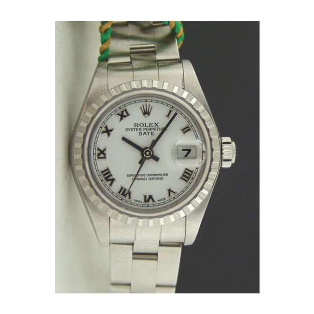Rolex Lady Date Engine Turn Steel White Roman Dial 79240 Oyster WATCH CHEST